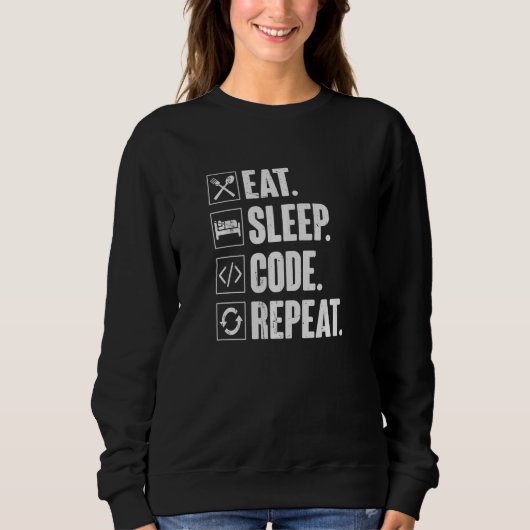 Eat Slaapcode Coderingsprogrammer herhalen Trui (Voorkant)