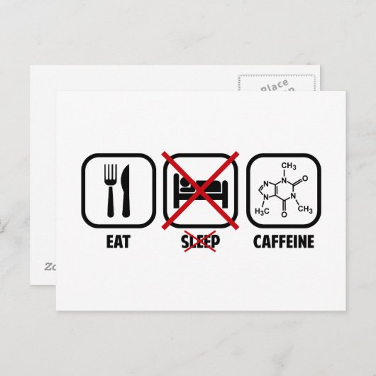 EAT, SLAP NIET, CAFFEINE BRIEFKAART (Voorkant / Achterkant)