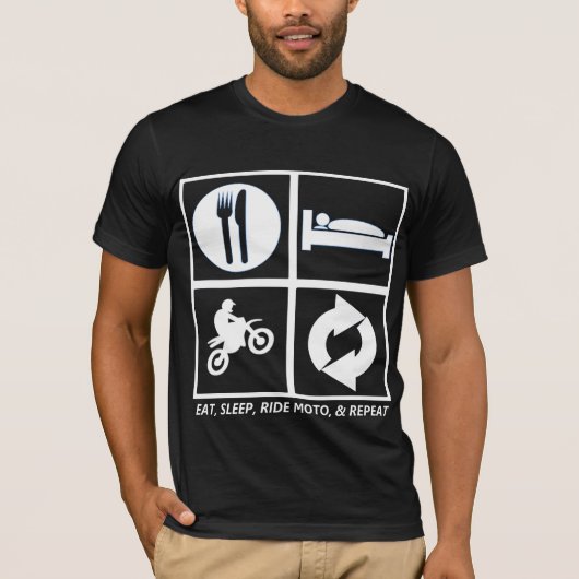 EAT, SLAP, RIDE MOTO EN HERHAAL T-SHIRT (Voorkant)