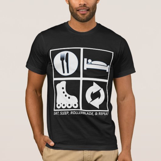 EAT, SLAP, ROLLERBLADE EN HERHAAL T-SHIRT (Voorkant)