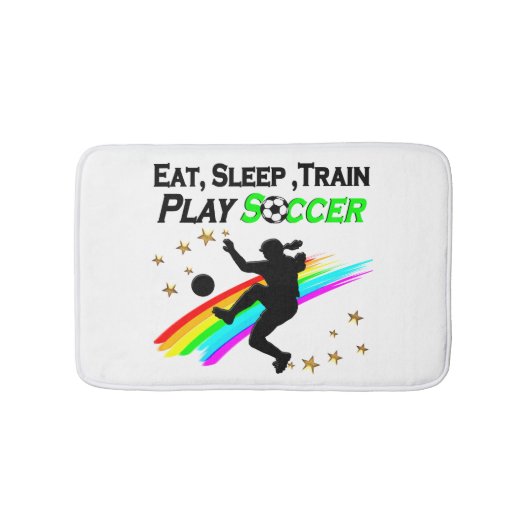 EAT, SLAP, TREINSPELSOCCER BADMAT (Voorkant)
