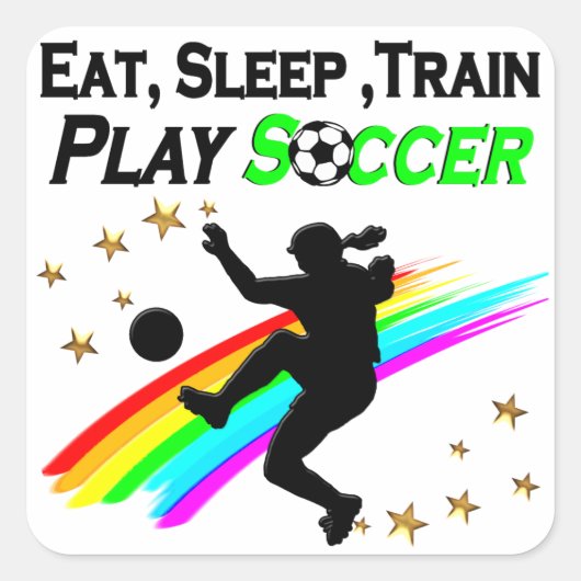 EAT, SLAP, TREINSPELSOCCER VIERKANTE STICKER (Voorkant)