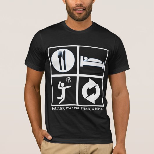 EAT, SLAP, VOLLEYBALL EN HERHAAL T-SHIRT (Voorkant)