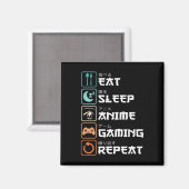 Eat Sleep Anime Gaming Herhaal Fun Otaku Gamer Magneet (Voorkant / Achterkant)