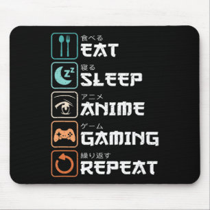 Eat Sleep Anime Gaming Herhaal Fun Otaku Gamer Muismat