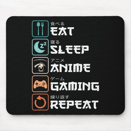 Eat Sleep Anime Gaming Herhaal Fun Otaku Gamer Muismat (Voorkant)