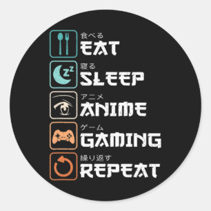 Eat Sleep Anime Gaming Herhaal Fun Otaku Gamer Ronde Sticker