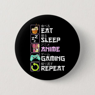 Eat Sleep Anime Gaming Herhaal Kawaii Otaku Anime Ronde Button 5,7 Cm