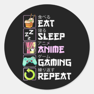 Eat Sleep Anime Gaming Herhaal Kawaii Otaku Anime Ronde Sticker