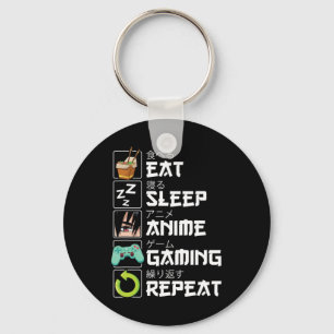 Eat Sleep Anime Gaming Herhaal Kawaii Otaku Anime  Sleutelhanger