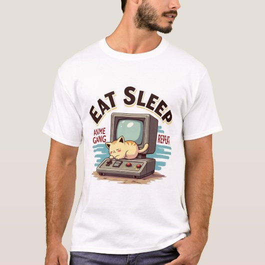Eat Sleep Anime Gaming Herhaal Kawaii Otaku Anime  T-shirt (Voorkant)