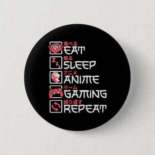 Eat Sleep Anime Gaming Herhaal Otaku Gamer Japans Ronde Button 5,7 Cm