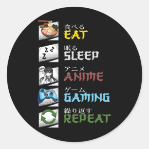 Eat Sleep Anime Gaming Herhaal Otaku Gamer Japans Ronde Sticker