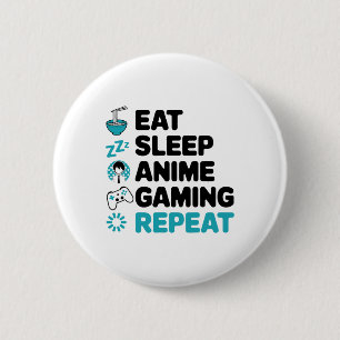 Eat Sleep Anime Gaming Herhaal Video Gamer Anime L Ronde Button 5,7 Cm