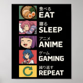 Eat Sleep Anime Gaming Herhalen Poster (Voorkant)