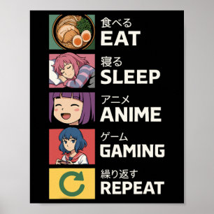 Eat Sleep Anime Gaming Herhalen Poster