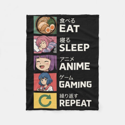 Eat Sleep Anime Gaming Repeat  Fleece Deken (Voorkant)