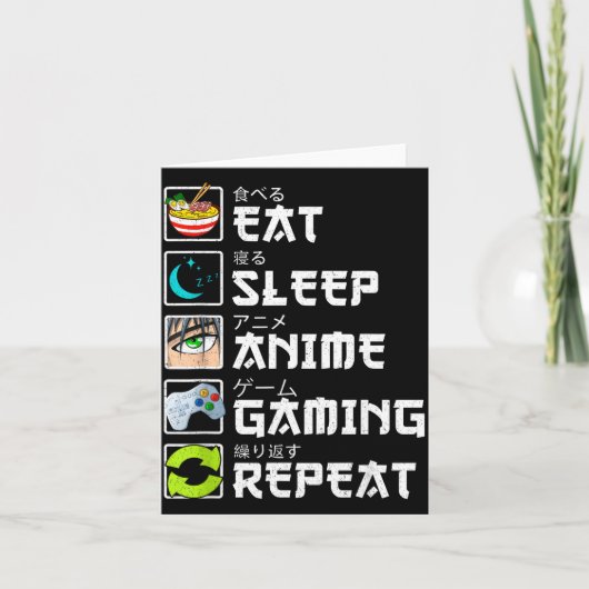 Eat Sleep Anime Gaming Repeat Kawaii Otaku Anime M Kaart (Voorkant)