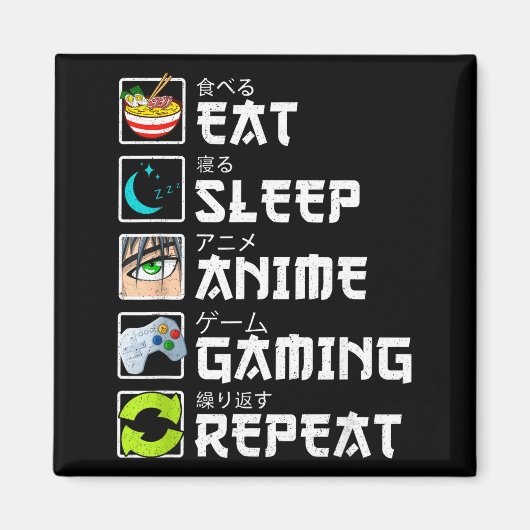 Eat Sleep Anime Gaming Repeat Kawaii Otaku Anime M Magneet (Voorkant)