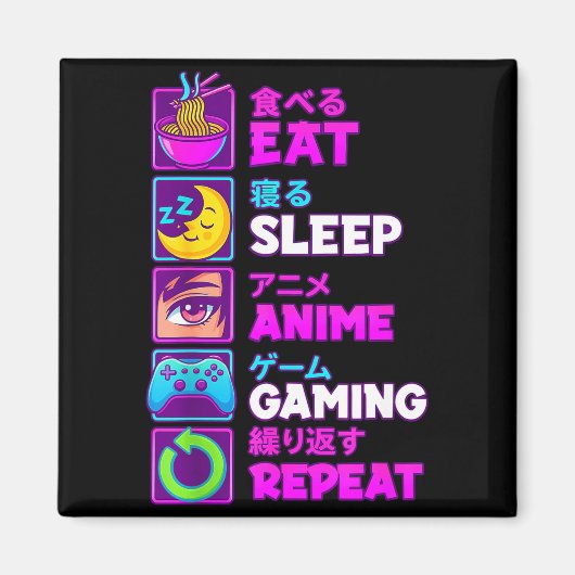 Eat Sleep Anime Gaming Repeat Kawaii Otaku Anime M Magneet (Voorkant)