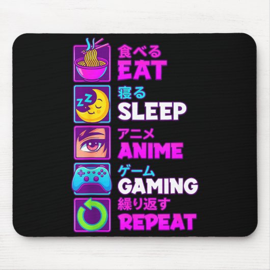 Eat Sleep Anime Gaming Repeat Kawaii Otaku Anime M Muismat (Voorkant)