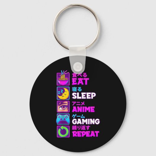 Eat Sleep Anime Gaming Repeat Kawaii Otaku Anime M Sleutelhanger (Voorkant)