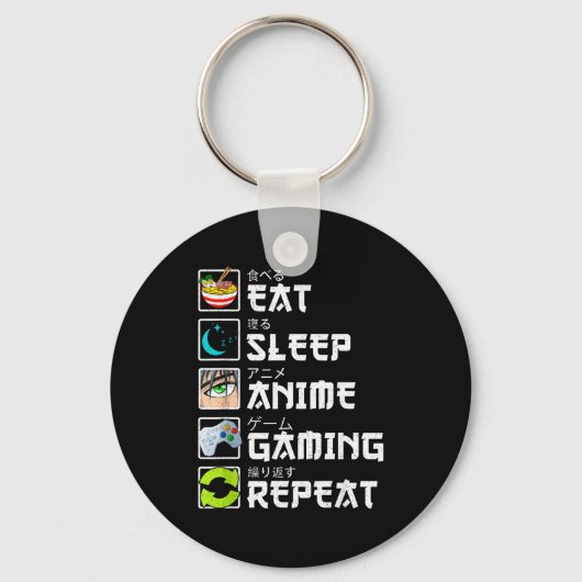 Eat Sleep Anime Gaming Repeat Kawaii Otaku Anime M Sleutelhanger (Voorkant)