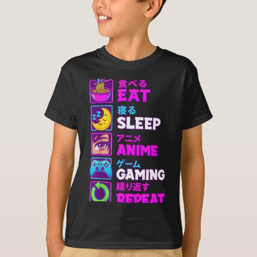 Eat Sleep Anime Gaming Repeat Kawaii Otaku Anime M T-shirt (Voorkant)