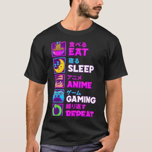 Eat Sleep Anime Gaming Repeat Kawaii Otaku Anime M T-shirt (Voorkant)