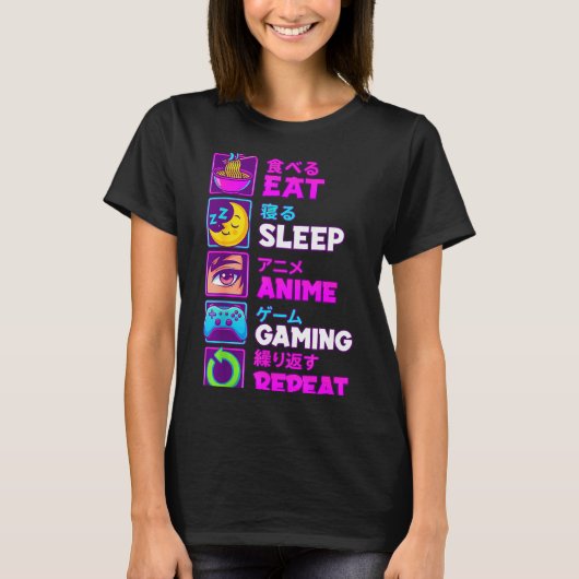 Eat Sleep Anime Gaming Repeat Kawaii Otaku Anime M T-shirt (Voorkant)