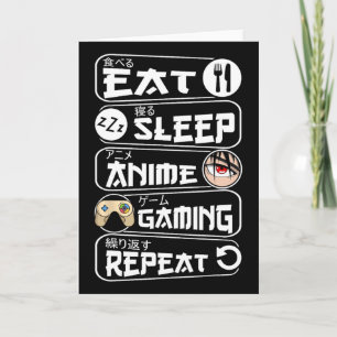 Eat Sleep Anime Gaming Shirt Herhaal Kawaii Anime Kaart