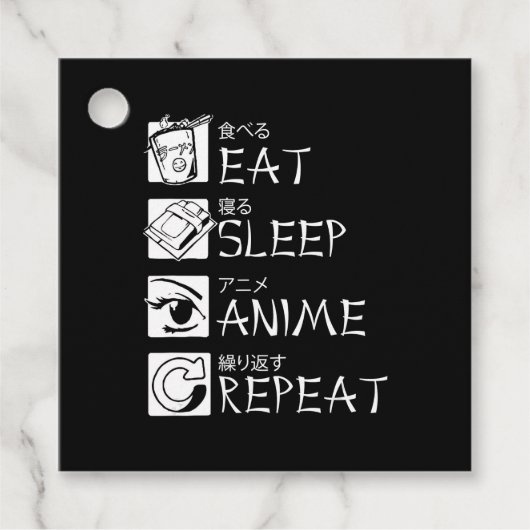 Eat Sleep Anime Herhaal Cadeauidee Cosplayer Bedankjes Labels (Voorkant)