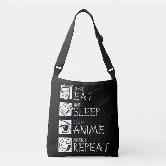 Eat Sleep Anime Herhaal Cadeauidee Cosplayer Crossbody Tas (Voorkant)