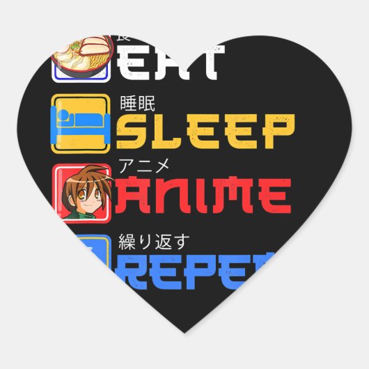 Eat Sleep Anime Herhaal Cadeauidee Cosplayer Hart Sticker (Voorkant)