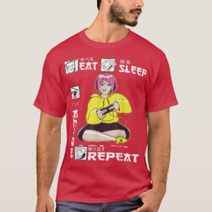 Eat Sleep Anime Herhaal Girl Video Game Japanse Ka T-shirt