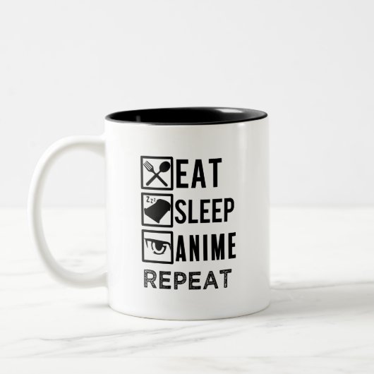 Eat Sleep Anime Herhaal grappige gezegde koffie mo Tweekleurige Koffiemok (Links)