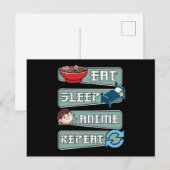 Eat Sleep Anime Herhaal Japans | Ontwerp Kawaii Briefkaart (Voorkant / Achterkant)