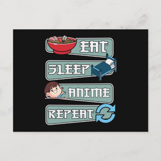 Eat Sleep Anime Herhaal Japans | Ontwerp Kawaii Briefkaart (Voorkant)