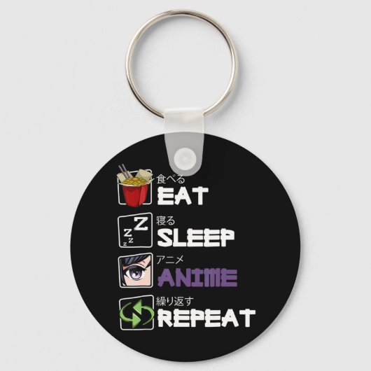 Eat Sleep Anime Herhaal Kawaii Otaku Manga Japan F Sleutelhanger (Voorkant)