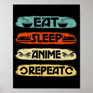 Eat Sleep Anime Herhaal Ramen Kawaii Japans Manga Poster
