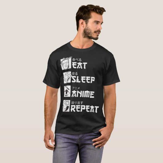 Eat Sleep Anime Herhaal Shirt, Anime Manga Shirten T-shirt (Voorkant volledig)