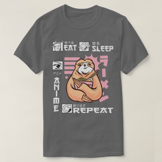 Eat Sleep Anime Herhaal Sloth Japan Ramen Japans T-shirt (Design voorkant)