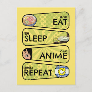 Eat Sleep Anime Herhalen - Anime Icons & Kanji Jap Briefkaart