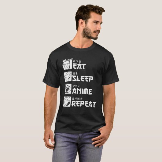 Eat Sleep Anime Herhalen, Anime Manga S Gifts T-shirt (Voorkant volledig)