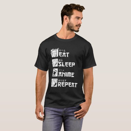 Eat Sleep Anime Herhalen T-shirt (Voorkant volledig)