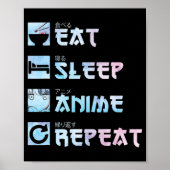 Eat Sleep Anime Herhalen - Waterverf Anime M Poster (Voorkant)