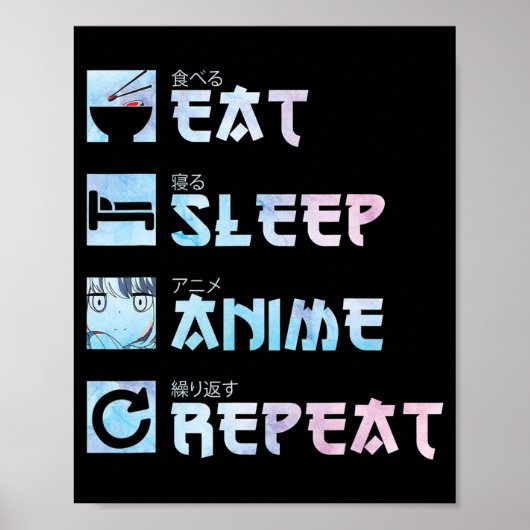 Eat Sleep Anime Herhalen - Waterverf Anime M Poster (Voorkant)