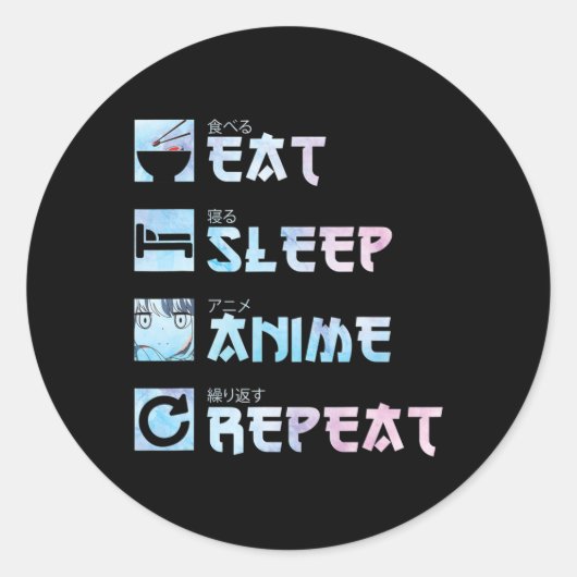 Eat Sleep Anime Herhalen - Waterverf Anime M Ronde Sticker (Voorkant)