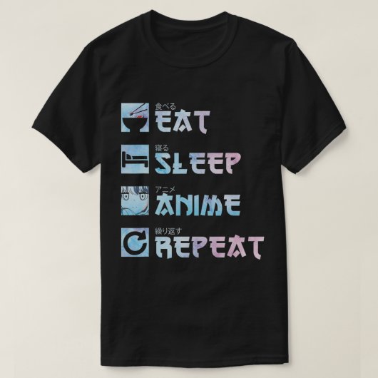 Eat Sleep Anime Herhalen - Waterverf Anime M T-shirt (Design voorkant)