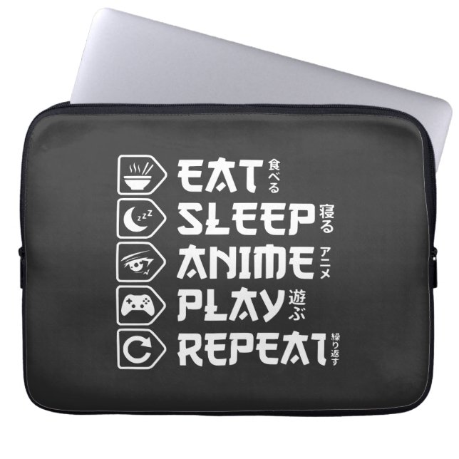 Eat Sleep Anime Play Repeat Otaku Anime Lifestyle Laptop Sleeve (Voorkant)